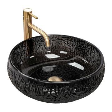 Lavoar pe blat Rea Ice rotund finisaj negru lucios 42 cm