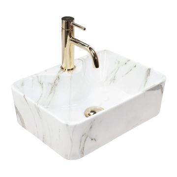 Lavoar pe blat Rea Kelly Mini Aiax oval finisaj alb piatra lucios 40 cm