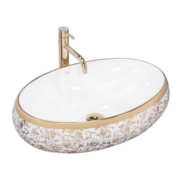 Lavoar pe blat Rea Melania Meryl oval finisaj alb - auriu 60 cm