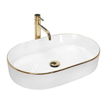 Lavoar pe blat Rea Nadia oval finisaj alb - auriu lucios 61 cm