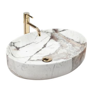 Lavoar pe blat Rea Queen Thunder oval finisaj alb piatra lucios 55 cm