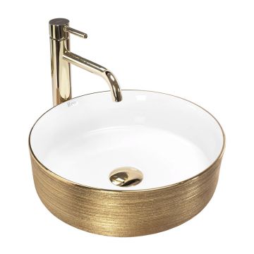 Lavoar pe blat Rea Sami rotund finisaj alb - auriu periat 36 cm