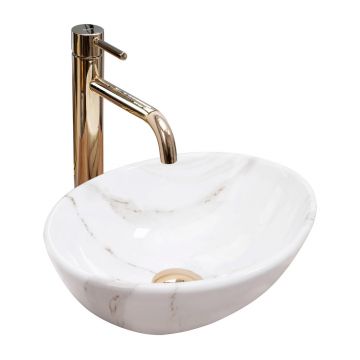 Lavoar pe blat Rea Sofia Mini Aiax oval finisaj alb piatra lucios 35 cm