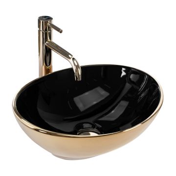 Lavoar pe blat Rea Sofia oval finisaj negru - auriu lucios 41 cm