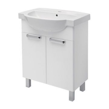 Set dulap baza suspendat Kolo Freja alb lucios 2 usi si lavoar 55 cm
