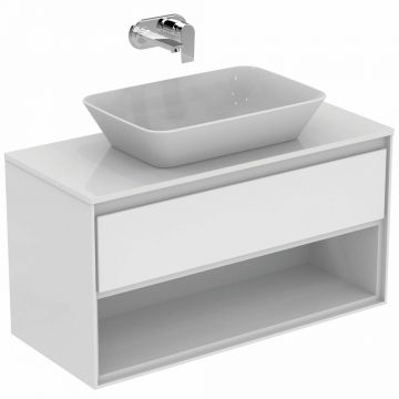 Dulap suspendat pentru lavoar alb Ideal Standard Connect Air 100 cm cu spatiu depozitare E0818KN