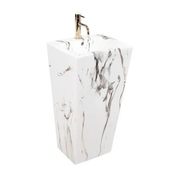 Lavoar freestanding Rea Daria dreptunghiular finisaj alb marmura lucios 44 cm