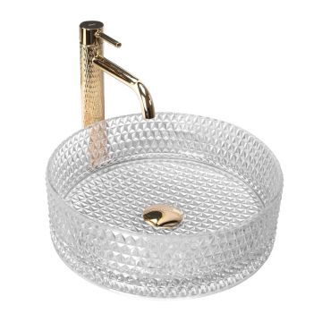 Lavoar pe blat Rea Cristal rotund finisaj sticla transparenta 36 cm