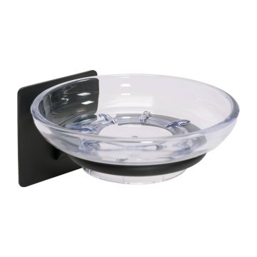 Savoniera Rea design rotund si finisaj negru - sticla transparenta