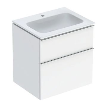 Set dulap baza suspendat Geberit iCon alb lucios 2 sertare maner crom si lavoar 60 cm