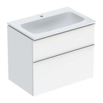 Set dulap baza suspendat Geberit iCon alb lucios 2 sertare maner crom si lavoar 75 cm