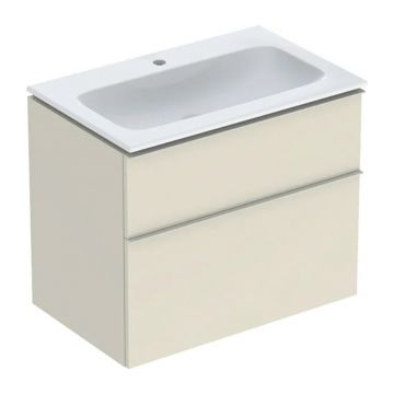 Set dulap baza suspendat Geberit iCon gri nisip lucios 2 sertare si lavoar 75 cm alb