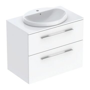 Set dulap baza suspendat Geberit Selnova Square alb lucios 2 sertare si lavoar 80 cm