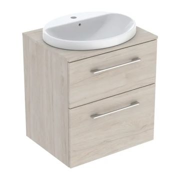 Set dulap baza suspendat Geberit Selnova Square finisaj nuc american Hickory deschis 2 sertare si lavoar 60 cm