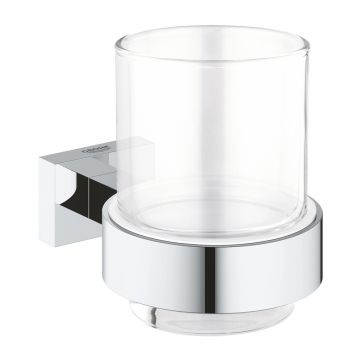 Suport periute de dinti Grohe Essentials Cube crom lucios - sticla transparenta