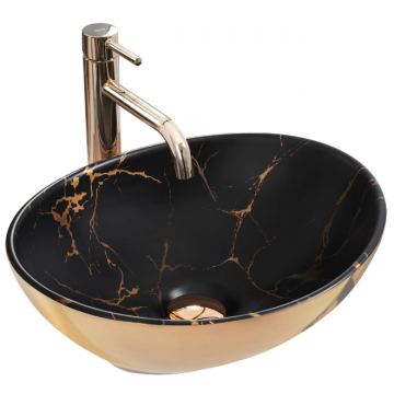 Lavoar pe blat Rea Sofia Gold Marble Lucios cu Negru Mat