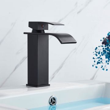 Bateria pentru lavoar, curgere tip cascada, negru mat, cod 1487