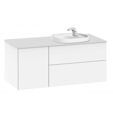 Dulap baza Roca Beyond cu usa si doua sertare pentru lavoare in blat orientare dreapta 120cm alb lucios