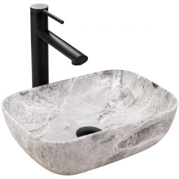 Lavoar pe blat ceramic Rea Belinda Mini Stone , 37x25.5 cm, imitatie piatra