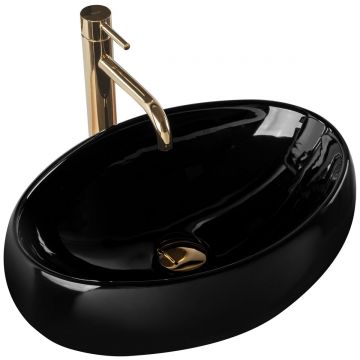 Lavoar pe blat ceramic Rea Linda Black , 48.5 cm, negru lucios