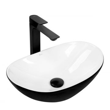Lavoar pe blat ceramic Rea Royal Mini Black  , 48x30.5 cm,  negru/alb