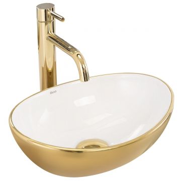 Lavoar pe blat ceramic Rea Sofia Mini , 35.5x27 cm, auriu lucios