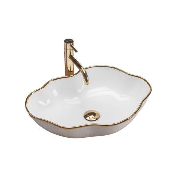 Lavoar alb/auriu pe blat Rea Pearl Gold Edge 51,5 cm