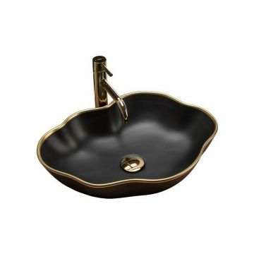 Lavoar negru/auriu pe blat Rea Pearl Gold Edge 51,5 cm