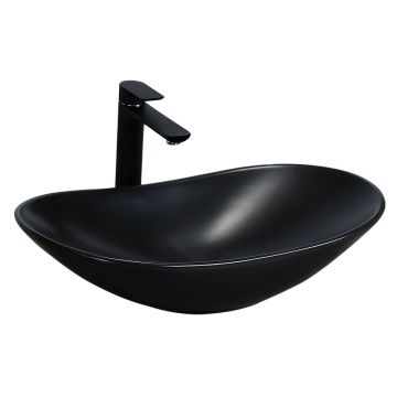 Lavoar negru mat pe blat Rea Royal 62 cm