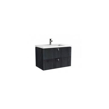 Set dulap baza suspendat negru cu 2 sertare Oristo Siena si lavoar din compozit Amelia 80 cm