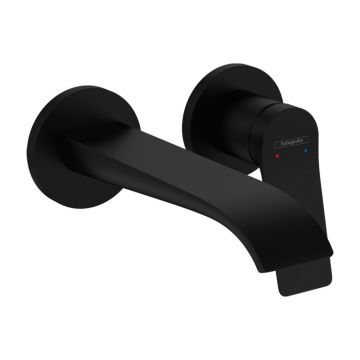 Baterie lavoar cu montaj pe perete, Hansgrohe, Vivenis, cu pipa 19,2 cm, negru mat