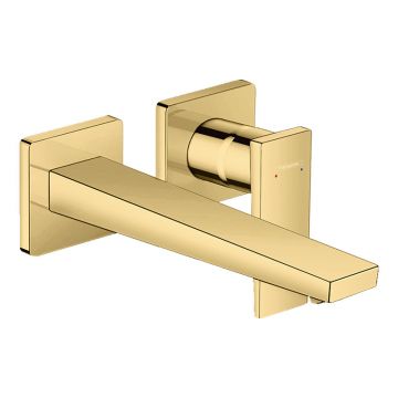 Baterie lavoar cu montaj pe perete, Hansgrohe, Metropol, pipa 22,5 cm, auriu lucios