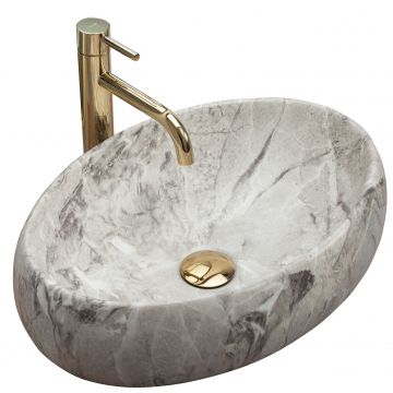 Lavoar ceramic pe blat Rea Linda, 48.5x34 cm, imitatie piatra
