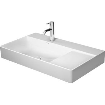 Lavoar Duravit DuraSquare 80x47 cm cuva stanga  fara preaplin  cu capac ceramic pentru ventil inclus si finisaj suplimentar