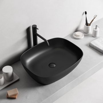 Lavoar baie Foglia, dreptunghiular negru mat pe blat, ventil inclus, 455x325 mm