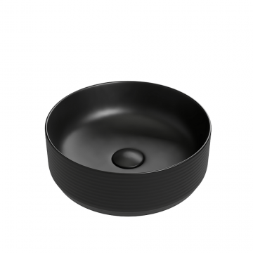 Lavoar baie Foglia, rotund, pe blat, negru mat, ventil inclus, 358x358 mm