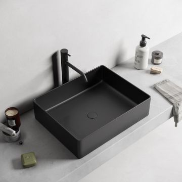 Lavoar Foglia dreptunghiular pe blat negru mat, ventil inclus, 45x32 cm