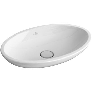 Lavoar pe blat Villeroy & Boch, Loop & Friends, oval, latime 63 cm, cu preaplin, finisaj alb