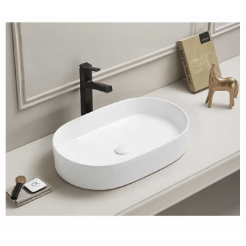 Lavoar baie Foglia, alb, montaj pe blat, ventil inclus, 600x380 mm