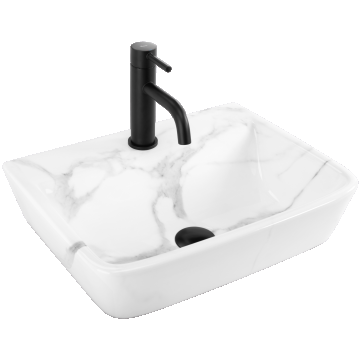 Lavoar baie pe blat dreptunghiular 45,5 cm ceramic imitație marmură alb lucios – Rea Altea Cloudy