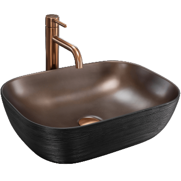 Lavoar baie pe blat dreptunghiular 46,5 cm ceramic negru cupru periat – Rea Belinda Copper Brush Black