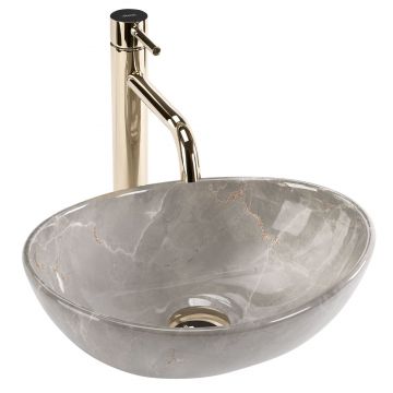 Lavoar baie pe blat oval 35 cm ceramic imitație piatră – Rea Sofia Mini Kashmir