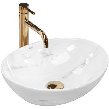 Lavoar ceramic pe blat Rea Sofia, 41 cm, imitatie piatra