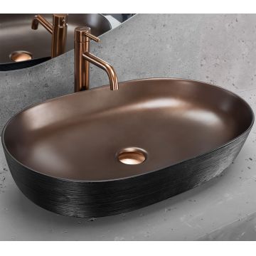 Lavoar ceramic pentru blat oval 60.5 cm cupru periat negru mat – Rea Cleo 61