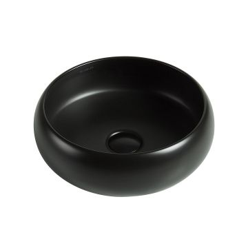 Lavoar de baie Calais, pe blat, rotund, din ceramica sanitara, 36 cm, negru mat, Elysium