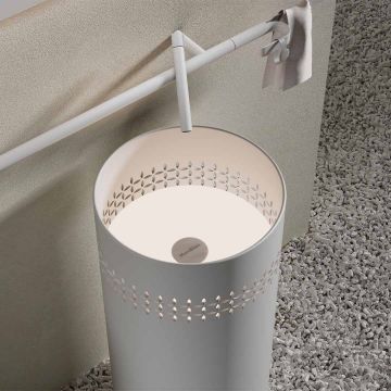 Lavoar de baie, freestanding, 400x400x900 mm, alb, cu LED, din compozit, rotund, finisaj mat, MonBlari Linglong