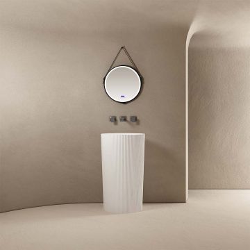 Lavoar de baie, freestanding, 50 cm, rotund, din compozit, alb mat, riflaje verticale, MonBlari