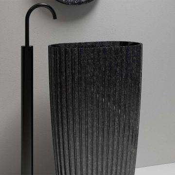 Lavoar de baie, freestanding, 60x38 cm, oval, din fibra de carbon Mozaic, negru, MonBlari