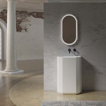 Lavoar de baie, freestanding, lipit de perete, 60x38 cm, oval, din compozit, alb mat, MonBlari Beryl