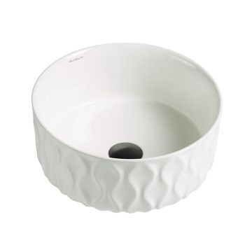 Lavoar de baie Indigo, pe blat, rotund, din ceramica sanitara, 37 cm, alb lucios, Elysium